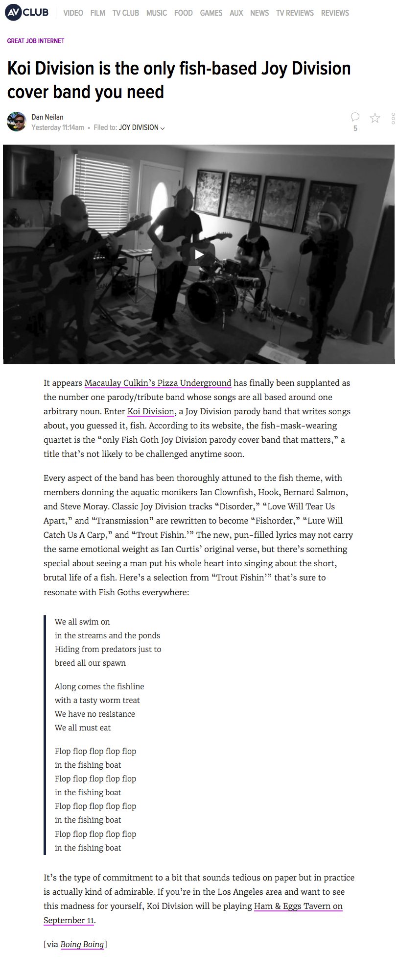 AV Club Article